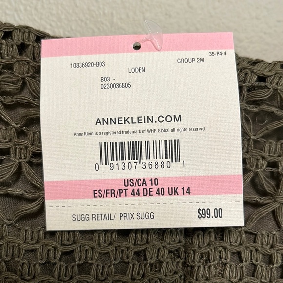 NWT!  Anne Klein Army Green Crochet Dress - Picture 8 of 14